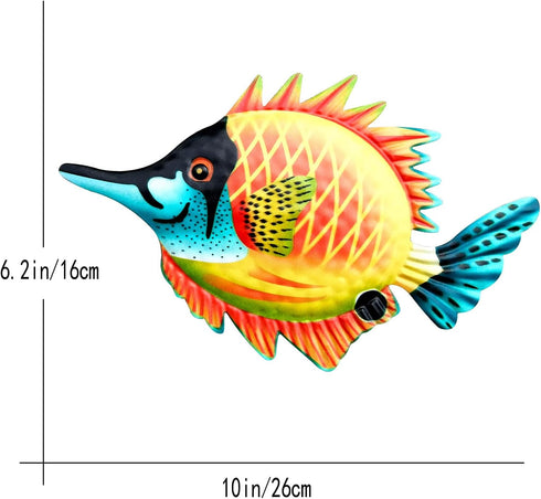 HHgrowe Metal fish art wall decor ocean beach swimming pool garden decoration indoor and outdoor home hanging decoration Sculpture Statue 4PC...