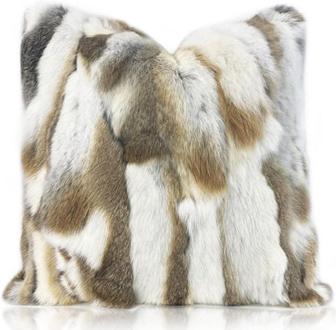 Natural Handcrafted Rabbit Fur Throw Pillow Covers Soft Plush Real Fur Pillow Case Luxury Animal Skin Cushion Cover Farmhouse Decorative Pillowcas...