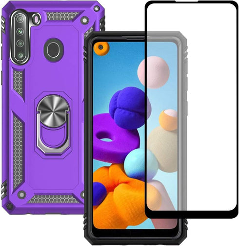 Samsung A21 Phone Case, Galaxy A21 Phone Case with Screen Protector, Military Grade Protective Cases with Ring for Samsung Galaxy A21 (Purple)...