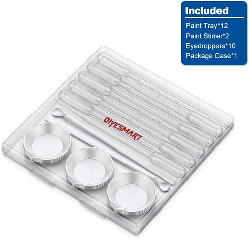 DIYESMART 12pcs Paint Tray, 2pcs Paint Stirrer and 10pcs 3ml Pipette Eyedroppers Suit for Airbrush Painting, DIY Art Craft Painting, Model Paintin...