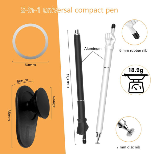 2 Pack Stylus Pens for Touchscreens 2 in 1 Black/White Stylus for Touch Screens with Phone Rings Gripper Stand Stylus for Apple iPad iPhone Tablet...