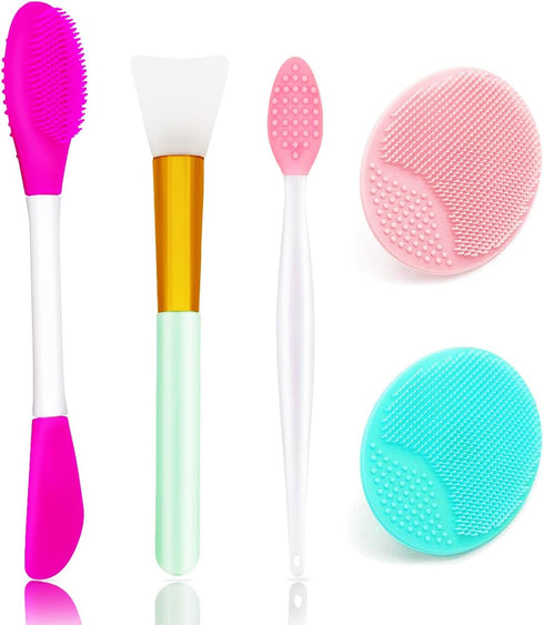 5PCS Silicone Face Scrubber Set, Lip Scrub Brush, Silicone Face Cleansing Brush, Face Applicator Tool and 2PCS Silicone Exfoliating Face Brush for...