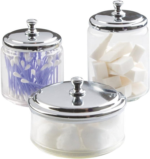 iDesign York Bathroom Vanity Glass Apothecary Jar for Cotton Balls, Swabs, Cosmetic Pads - Clear/Polished Lid,Small...