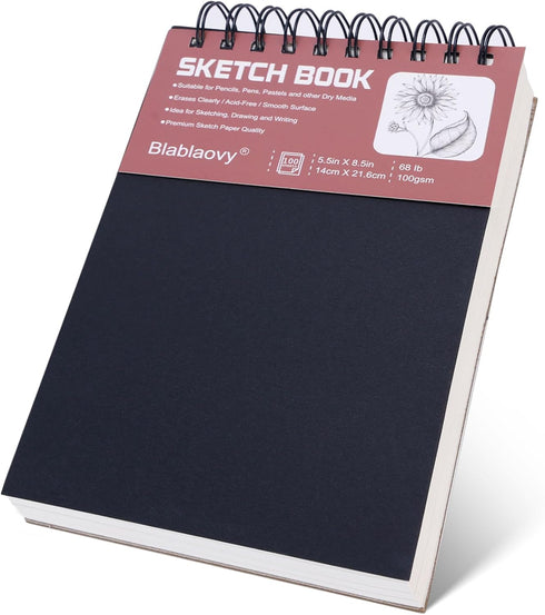 Sketch Book, 5.5" x 8.5" Sketchbook with 100 Sheets (68lb/100gsm), 1 Pack Drawing Pad Sketchbook for Drawing, Acid Free Drawing Book Sketch Pad Sk...