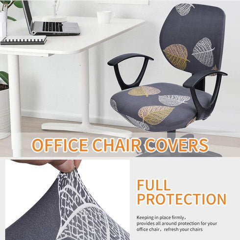 Printed Computer Office Chair Covers, Desk Chair Cover, Task Chair Slip Covers (Grey & Leaves)...