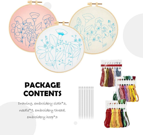 Youteer 3 Sets Embroidery kit for Beginners, Cross Stitch Practice Kits with Pattern and Instructions Hand Stitch for Craft Lover, Flower......