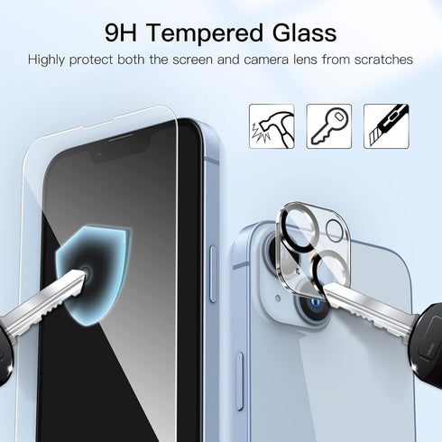 JETech Full Coverage Screen Protector for iPhone 14 6.1-Inch with Camera Lens Protector, Tempered Glass Film, HD Clear, 2-Pack Each......