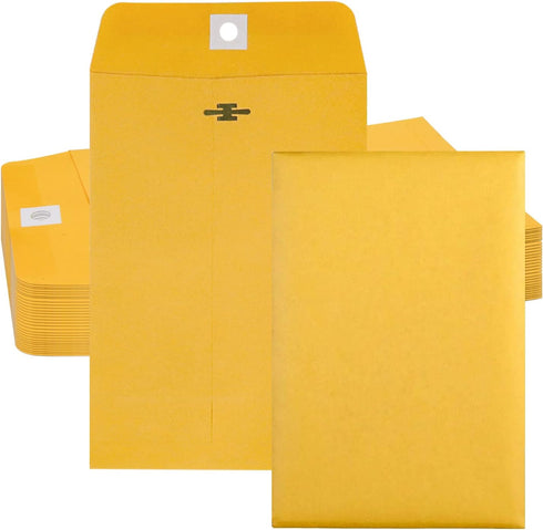 6” x 9” Clasp Envelopes with Gummed Seal Brown Kraft Catalog Envelopes Clasp Mailing Envelopes for Home, Office, Business 28 lb Kraft Paper,Pack o...