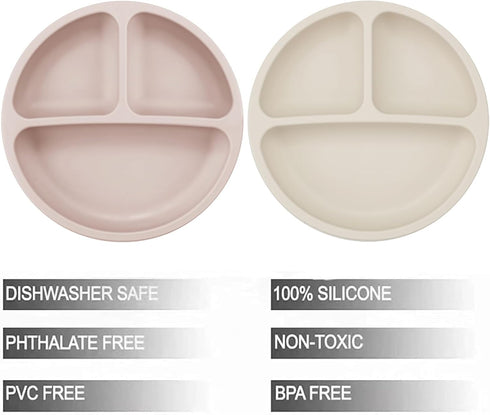 PandaEar 6 Pack Toddler Plates and Utensils Set, 2 Pack Silicone Baby Plates with Suction and 4 Stainless Steel Baby Spoons Forks, Toddler Dinnerw...