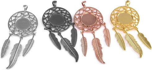LANBEIDE 60Pieces Cabochons Jewelry Making Kits-20Pcs Dreamcatcher Bezel Pendant Trays with 20Pcs Glass Cabochons 14mm and 20Pcs Black Waxed Neckl...