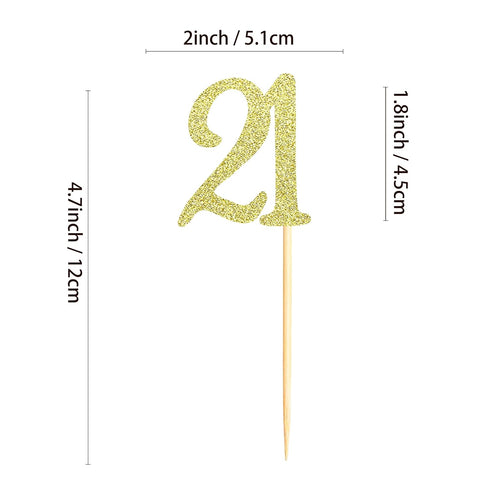 24 PCS 21st Cupcake Toppers - Anniversary or Birthday Cupcake Picks Party Decoration Supplies | Gold 21st...