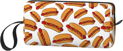Fun Hot Dog Food Pattern Makeup Bag Organizer Small Cosmetic Bags Portable Travel Toiletry Bag With Handle Simple Accessories Storage Zipper Pouch...