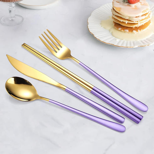 AARAINBOW 6 Pieces 18/8 Stainless Steel Flatware Set Portable Reusable Cutlery Set Travel Utensils Set Including Chopsticks Knife Fork Spoon Straw...