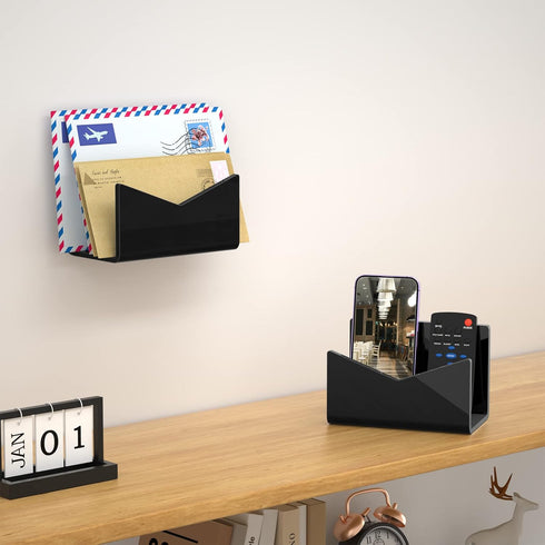 Richboom Acrylic Mail Holder, Envelope Holder for Desk Countertop Letter Holder for Home Office School (1 Section Black)...