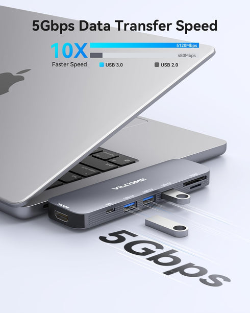 Vilcome USB C Adapter for MacBook Pro/Air M1 M2 M3 2023 2022 2021 2020 2019, 7-in-2 USB-C Hub MacBook Pro Accessories with Thunderbolt 3 PD Port, ...