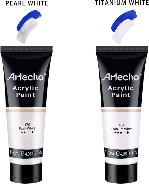 Artecho White Acrylic Paint, Titanium White Paint (120ml / 4.05oz) Tubes, Art Craft Paints for Canvas Painting, Rock, Stone, Wood, Fabric, Art Sup...