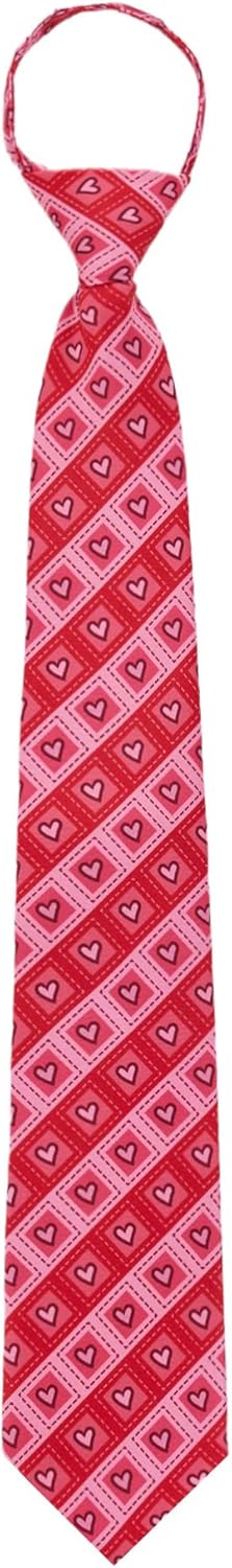Jacob Alexander Men's Happy Valentine's Day Diagonal Striped Hearts in Squares Pattern Pre-Tied Zipper Neck Tie...