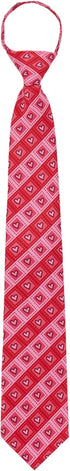 Jacob Alexander Men's Happy Valentine's Day Diagonal Striped Hearts in Squares Pattern Pre-Tied Zipper Neck Tie...