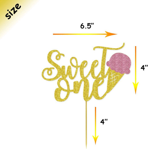 Ice Cream Sweet One Cake Topper Double-Sided Glitter for Babies' Ice Cream First Birthday Party Supplies Decorations...
