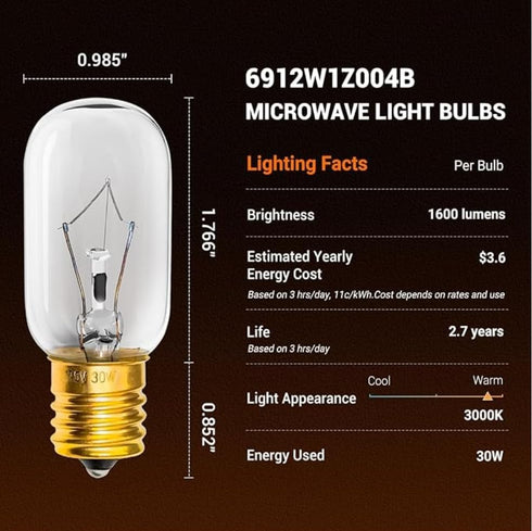 Belleone Light Bulb Fits for LG Microwave Oven - Compatible with LG Frigidaire Kenmore Whirlpool GE Over The Range Microwave, Dimmable 125V 30W E1...