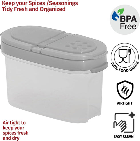 SIGNORA WARE Spice Jars with Lids - 4 oz Refillable Empty Airtight Spice/Seasoning Containers Set -2 in 1 Pour/Sift Shaker Lids Clear Plastic Spic...