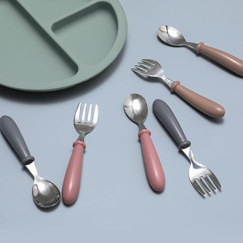 6 Pieces Toddler Utensils, Baby Forks and Spoons Set with Soft Colors Round Handles, Childrens Safe Flatware, Perfect Length For Toddlers, Dishwas...