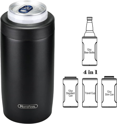 Morefeel 4-in-1 Skinny Can Cooler Double Wall Stainless Steel Insulated Can Holder, Works With 12 Oz Slim Can,Standard Cans,Beer Bottles & As Pint...