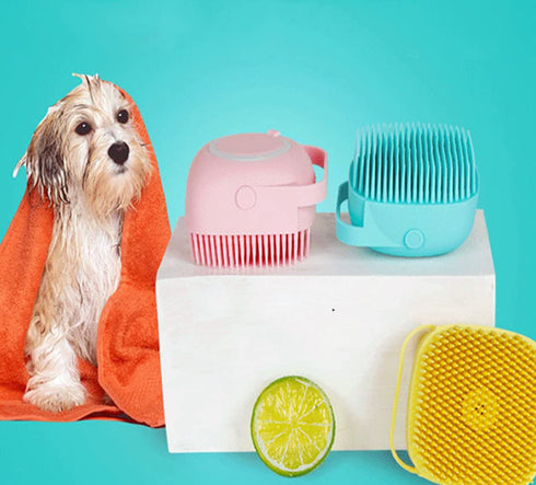 Dog Brush – Cat Brush – Shampoo Dispensing Scrubber – Soft Silicone Design – Hanging Loop – For All Skin Types – Grooming, Deshedding and Exfoliat...