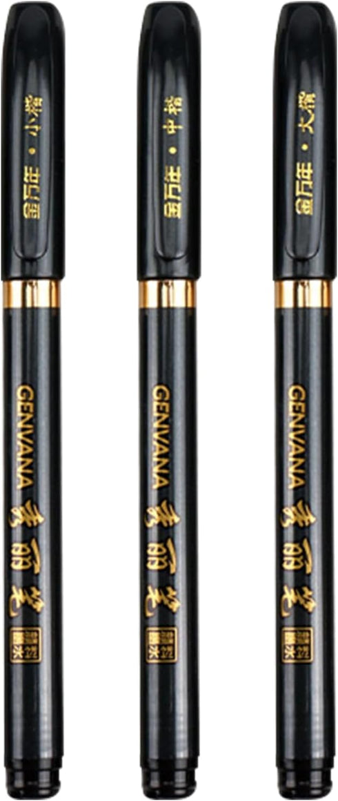 Maxmartt 3 Pcs Ink Pen Artist 3 Size Calligraphy Pen for Writing Drawing Chinese Japanese Calligraphy Shodo Brush Ink Pen Fineliner Pens Calligrap...
