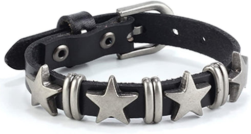 Jeilwiy Punk Leather Wristbands for Men Bracelets Handmade Wide Cuff Bangle Braided Jewelry Black Brown Adjustable - Punk Father's Gifts...