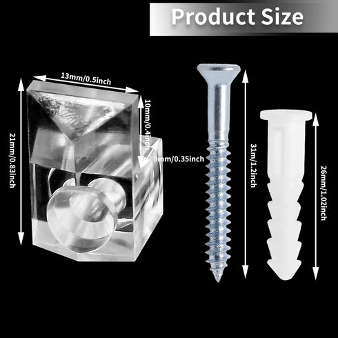 24 Sets of Mirror Holder Clips Kit, Clear Plastic Mirror Mounting Clip Glass Retainer Clips Mirror Hanging Hardware with Screws for Fixing Mirror ...