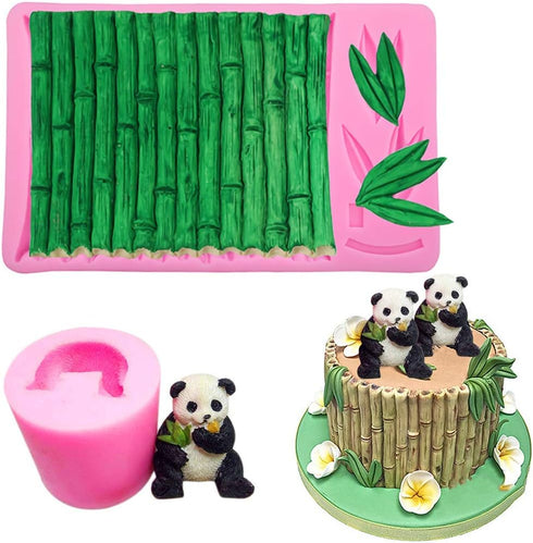 2Pcs/Set 3D Panda & Bamboo Silicone Molds Bamboo Cake Border Fondant Molds Sugarcraft Cake Decorating Tools Candy Chocolate Gumpaste Moulds Panda ...