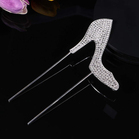 High-heeled Shoes Cake Topper Cupcake Topper Glitter Alloy Rhinestone for Birthday Party Cake Pick Food Decoration Supplies - Silver...