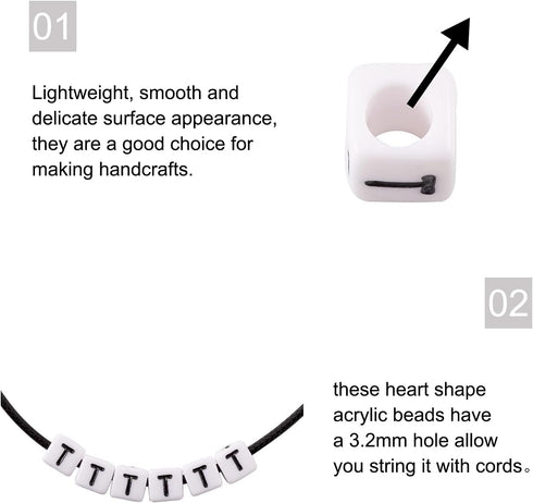 FASHEWELRY 300Pcs Cube White Acrylic Letter Beads 6x6mm Letter T Alphabet Beads for DIY Bracelet Necklace Jewelry Making...