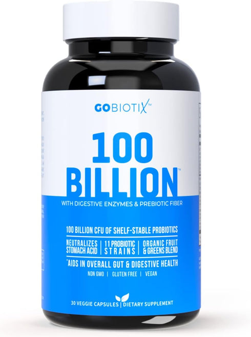 GOBIOTIX 100 Billion - Digestive Enzymes Supplement - Probiotics Multivitamin - Prebiotic Fiber Blend - 100 Billion CFU - Organic Fruit and Greens...