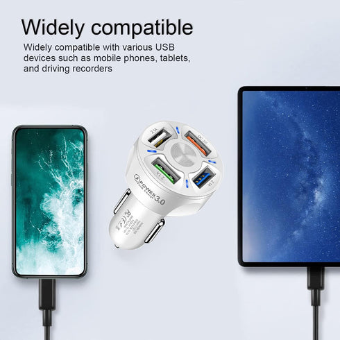 2Pack Car Charger Adapter, 4-Port USB QC 3.0 Fast Phone Charger Adapter, 32V Quick Charging LED Light Display, Universal Compatible with iPhone 13...