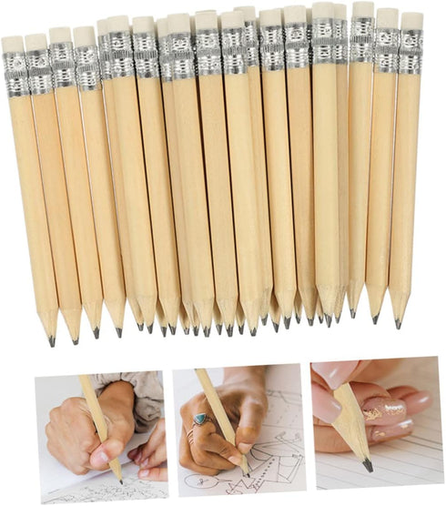 Ciieeo Woodcase Pencils 35pcs Mini Short Pencil Mini Golf Mini Pencils Mini Erasers Wood Color Wooden Eraser Erasable Pencils...