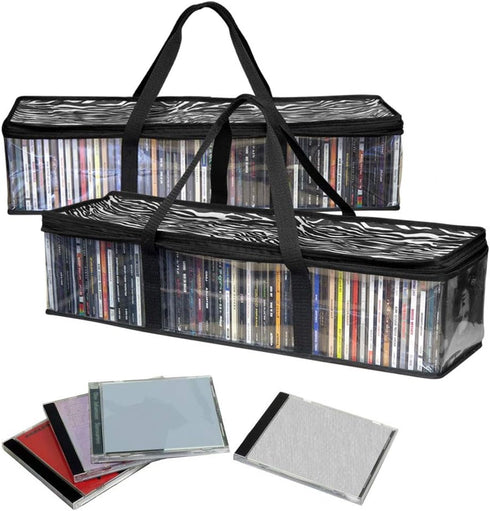 Evelots 2 Pack CD Storage Bags, Clear PVC Plastic-Holds 96 CDs With Cases Total-Strong Handles-Protects from Scratches/Dirt/Dust/Moisture...