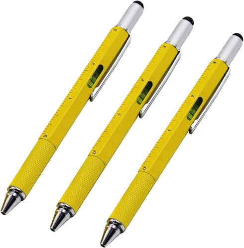 Stylus Pen, 7-in-1 Multi-Tool Pen [Touchscreen Stylus, Ballpoint Pen, Ruler, Level, Phillips Screwdriver and Flathead (3 Pack Yellow)......