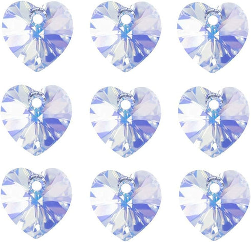 LONGWIN 60pcs AB Heart Shaped Crystal Beads 10mm Top Drilled Adabele Austrian Glass Pendants Beads Charms for DIY Project Earring, Necklaces, Brac...