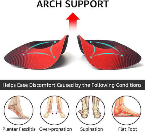 Dr. Foot's 3/4 Length Orthotic Insoles, High Arch Support Inserts for Flat Feet Plantar Fasciitis Over-Pronation and Foot Pain (Medium (Men's 6.5-...