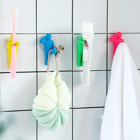 8 Pieces Shower Toothbrush Holder Suction Cup Hooks Toothbrush Holder Colorful People Design Wall Mounted Suction Hook for Bathroom Razor Utility...