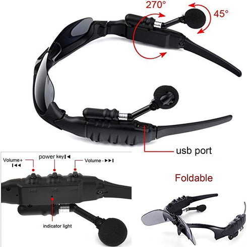 Wireless Sunglasses Smart Glasses Men Women Sport Glasses Music Sunglasses Headphone Stereo Sound Handfree Earphone for Smart Phone PC Outdoor Fis...