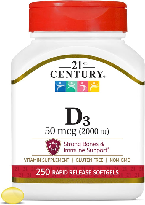 21st Century D3 2000 IU Softgels, 250 Count...