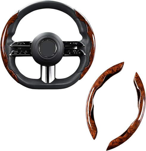 Car Wood Grain Steering Wheel Cover, Anti-Skid Segmented Auto Steering Wheel Protector, Automotive Interior Accessories, Universal for Most Vehicl...