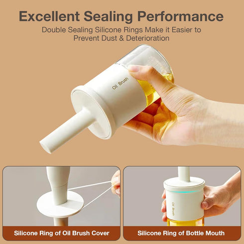 Oil Dispenser Bottle with Heat Resistant Brush, Glass Oil Dispenser for Kitchen, Oil Container with Silicone Basting & Pastry Brush for Cooking BB...