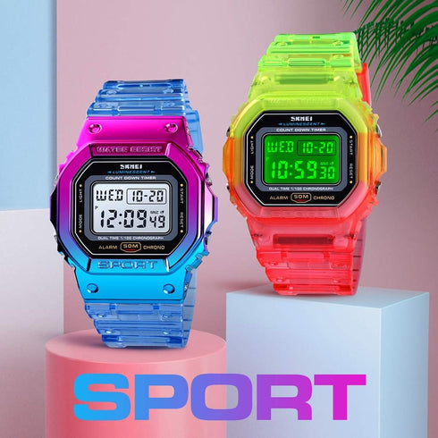 Gosasa Womens Watch Gradient Color Silicone Plating Digital Electronic Waterproof Sports Wristwatches Casual Watch Student Watches...