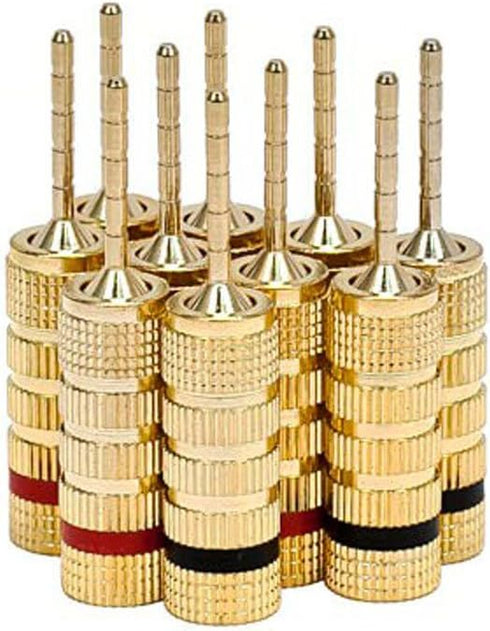 Monoprice 9438 Gold Plated Speaker Pin Plugs - 5 Pairs - Pin Screw Type, For Speaker Wire, Home Theater, Wall Plates And More...