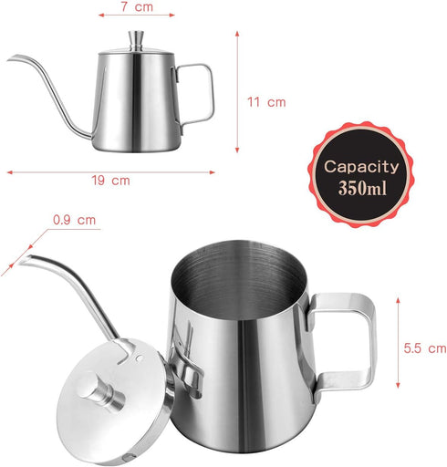 GWHOLE Small Pour Over Gooseneck Coffee Kettle Long Narrow Drip Spout Coffee Tea Pot for Stove Top - Silver, 350ML/12 Oz...