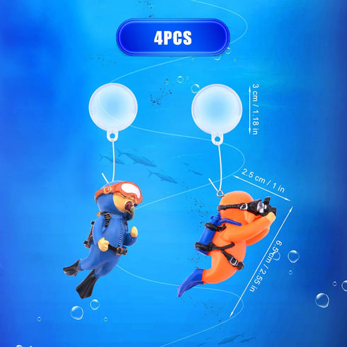 4 Pack Fish Tank Diver Decorations, Aquarium Diver Ornament Cute Little Diver Floating Fish Tank Decorations for All Kinds of Aquarium Fish Tanks...